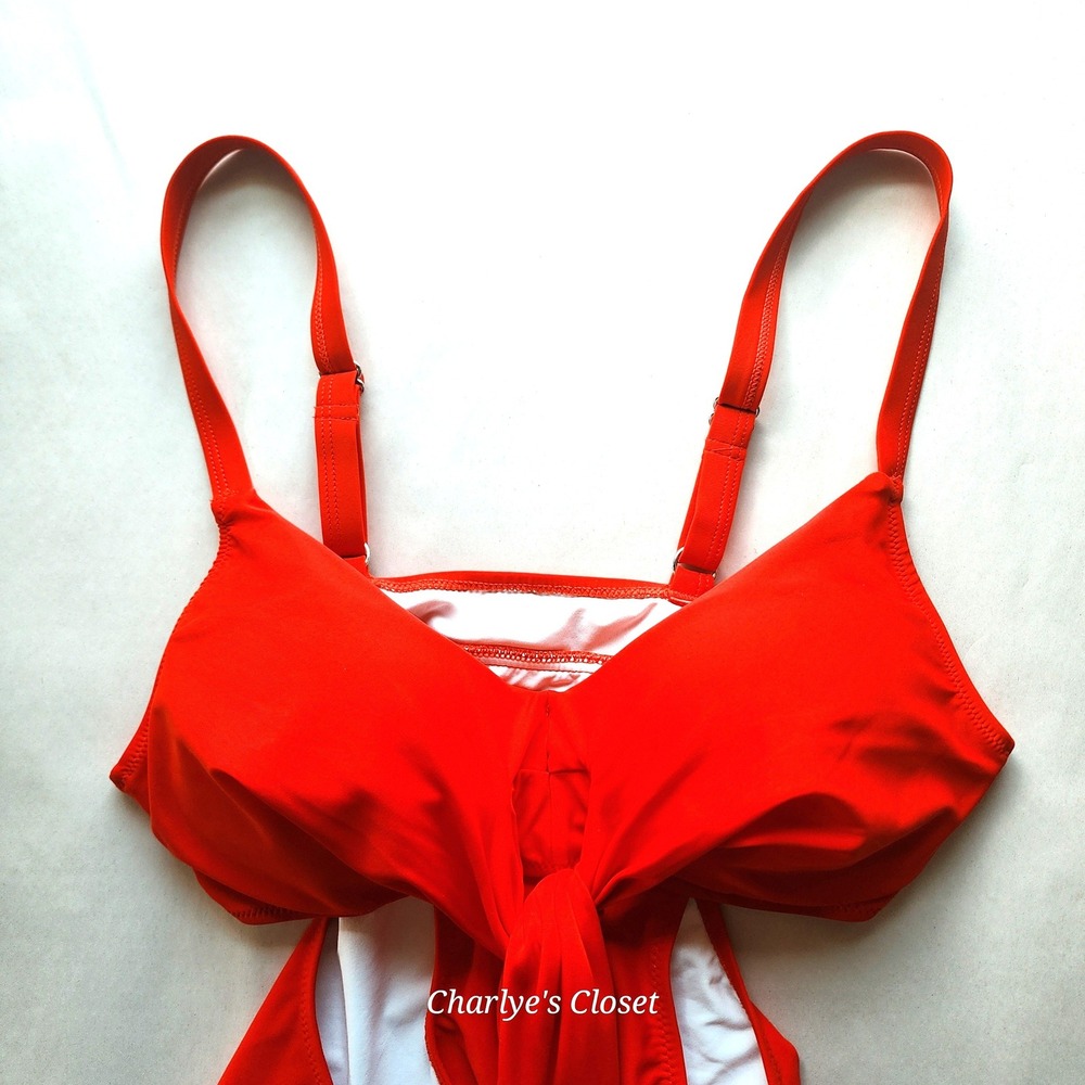 Red Cutout Monokini Swimsuit M/L NWOT Front Tie One Piece Beachy Vacation Vixen - Picture 8 of 10